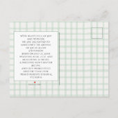 Sage Green Gingham One Photo Gender Neutral Birth 案内ポストカード (裏面)