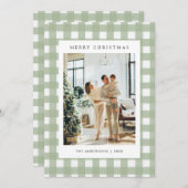 Sage Green Gingham Plaid 5 Photo Christmas シーズンカード (正面/裏面)
