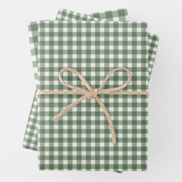 Sage Green Gingham Plaid Christmas ラッピングペーパーシート