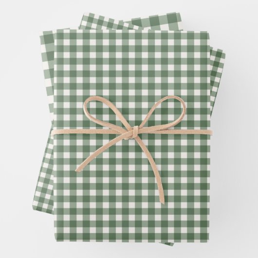 Sage Green Gingham Plaid Christmas ラッピングペーパーシート (インサイチュ)