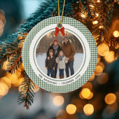Sage Green Gingham Plaid Circle Photo Christmas セラミックオーナメント