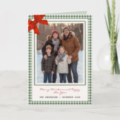 Sage Green Gingham Plaid Photo Christmas シーズンカード (正面)