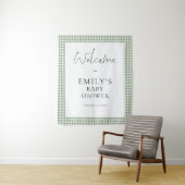 Sage Green Gingham Script Welcome Baby Shower  タペストリー (インサイチュ)