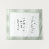 Sage Green Gingham Script Welcome Baby Shower  タペストリー (正面(横))