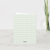 sage green gingham silly goose ベビーシャワー サンキューカード (裏面)