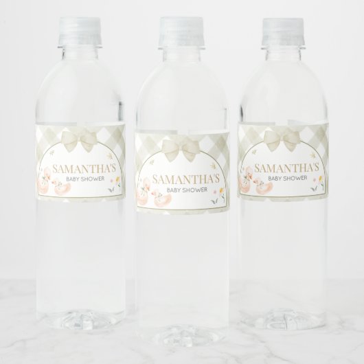 Sage Green Gingham Silly Goose Baby Shower ペットボトルラベル (ボトル)