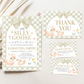 Sage Green Gingham Silly Goose Baby Shower 招待状