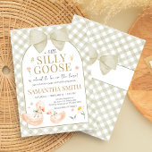 Sage Green Gingham Silly Goose Baby Shower 招待状