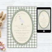 Sage Green Gingham Silly Goose Baby Shower 招待状