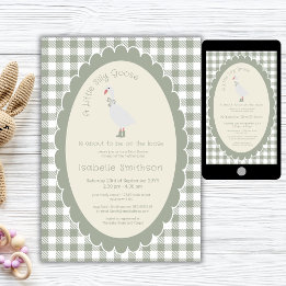 Sage Green  Gingham Silly Goose Baby Shower  招待状