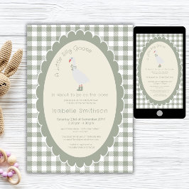Sage Green  Gingham Silly Goose Baby Shower  招待状