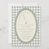 Sage Green  Gingham Silly Goose Baby Shower  招待状 (正面)