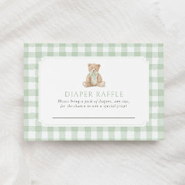 Sage Green Gingham Teddy Bear Diaper Raffle Ticket エンクロージャーカード