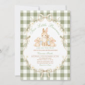 Sage Green Gingham Twins Baby Shower Invitation 招待状 (正面)