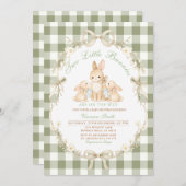 Sage Green Gingham Twins Baby Shower Invitation 招待状 (正面/裏面)