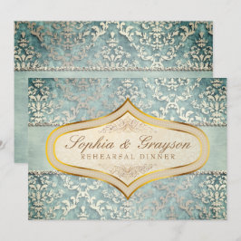  sage green glitter damask wedding rehearsal dinne 招待状