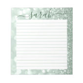 Sage Green Glitter Lined Personalized ノートパッド (正面)