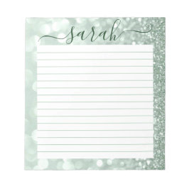 Sage Green Glitter Lined Personalized ノートパッド