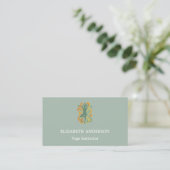 sage green gold ヨガポーズインストラクター 名刺 (スタンド正面)