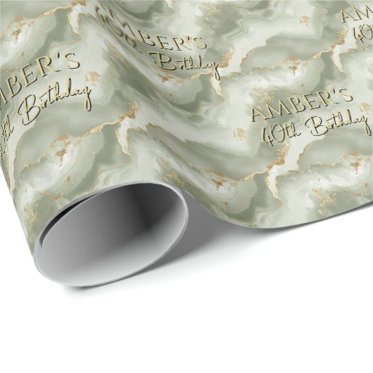 Sage Green Gold Abstract Marble Design ラッピングペーパー (ロールコーナー)