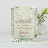 Sage Green & Gold Boho Medley Catholic Wedding 招待状 (スタンド正面)