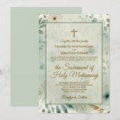 Sage Green & Gold Boho Medley Catholic Wedding 招待状 (正面/裏面)