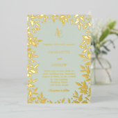 Sage green gold botanical monogram luxury wedding 箔招待状 (立ち正面)