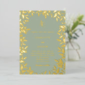 Sage green gold botanical monogram luxury wedding 箔招待状 (立ち正面)