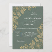 Sage Green Gold Botanical Photo Back Wedding Invit 招待状 (正面)