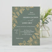 Sage Green Gold Botanical Photo Back Wedding Invit 招待状 (スタンド正面)