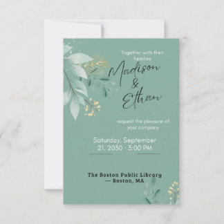Sage Green Gold Botanical Wedding 出欠カード