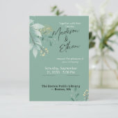Sage Green Gold Botanical Wedding  出欠カード (スタンド正面)