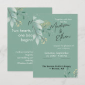 Sage Green Gold Botanical Wedding  出欠カード (正面/裏面)