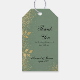 Sage Green Gold Botanical Wedding Favor Thank You ギフトタグ