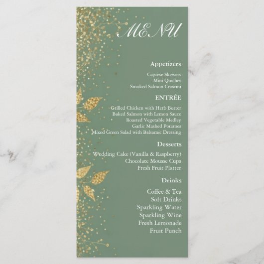 Sage Green Gold Botanical Wedding Reception Menu  メニュー (正面)