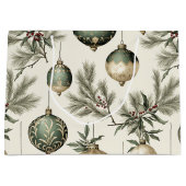 Sage Green Gold Christmas Ornaments Pattern ラージペーパーバッグ (正面)