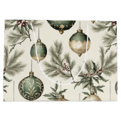 Sage Green Gold Christmas Ornaments Pattern ラージペーパーバッグ (裏面)