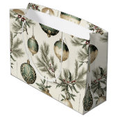 Sage Green Gold Christmas Ornaments Pattern ラージペーパーバッグ (裏面アングル)