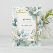  sage green gold elegant 60歳の誕生日パーティー招待状 招待状 (スタンド正面)