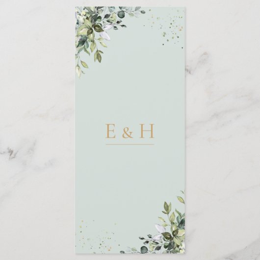 Sage green gold eucalyptus geometric wedding menu メニュー (裏面)