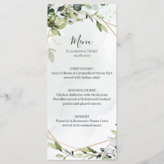 Sage green gold eucalyptus geometric wedding menu メニュー