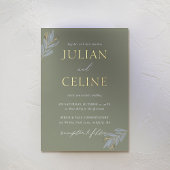 Sage Green Gold Fall Winter Greenery Wedding 箔招待状