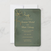 Sage Green Gold Floral Elegant Wedding Invitation (正面)