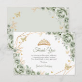 Sage Green Gold Floral Quinceanera サンキューカード (正面/裏面)
