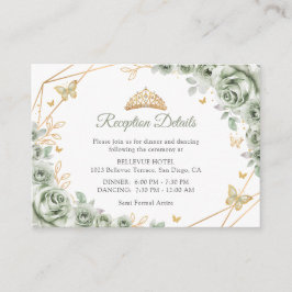 Sage Green Gold Floral Quinceanera  Details エンクロージャーカード