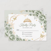 Sage Green Gold Floral Quinceanera Reply 出欠カード (正面/裏面)
