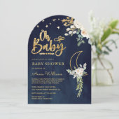  sage green gold ivory フラワー ムーンネイビー ベイビーシャワー 招待状 (スタンド正面)