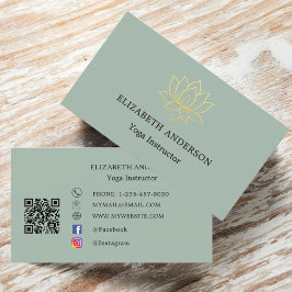 Sage green gold lotus flower Yoga Instructor 名刺