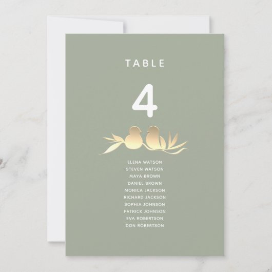 Sage Green Gold Love Birds Wedding Seating Chart (正面)