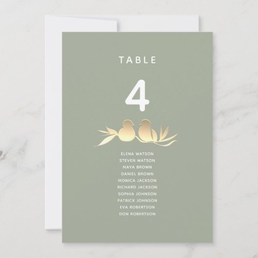 Sage Green Gold Love Birds Wedding Seating Chart (裏面)